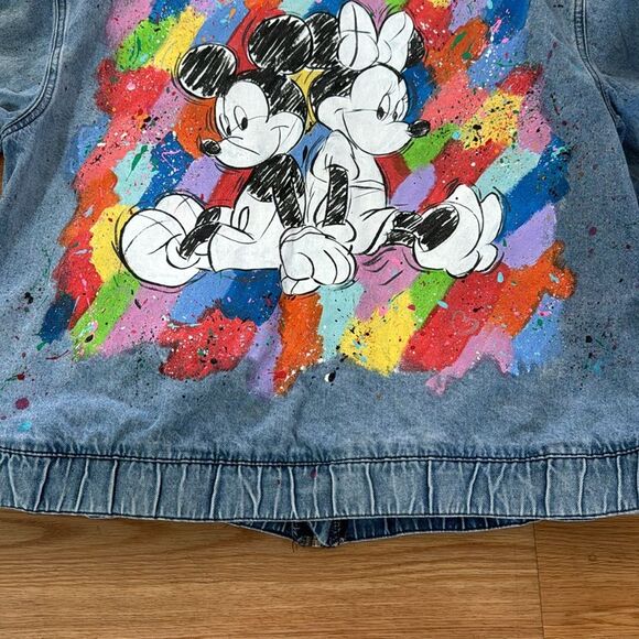 Disney Mickey & Minnie Hand Painted Splash of Color Denim Jacket Size XL - Picture 3 of 8